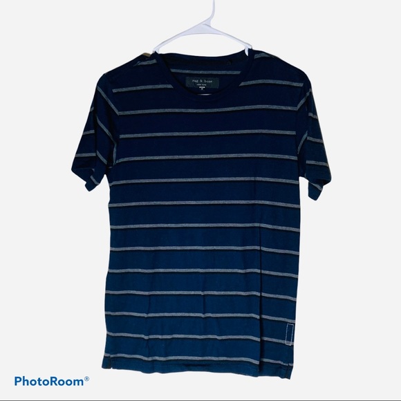 Rag & Bone Tee navy/Gray Stripe round Neck Size XS/TP - Picture 1 of 4